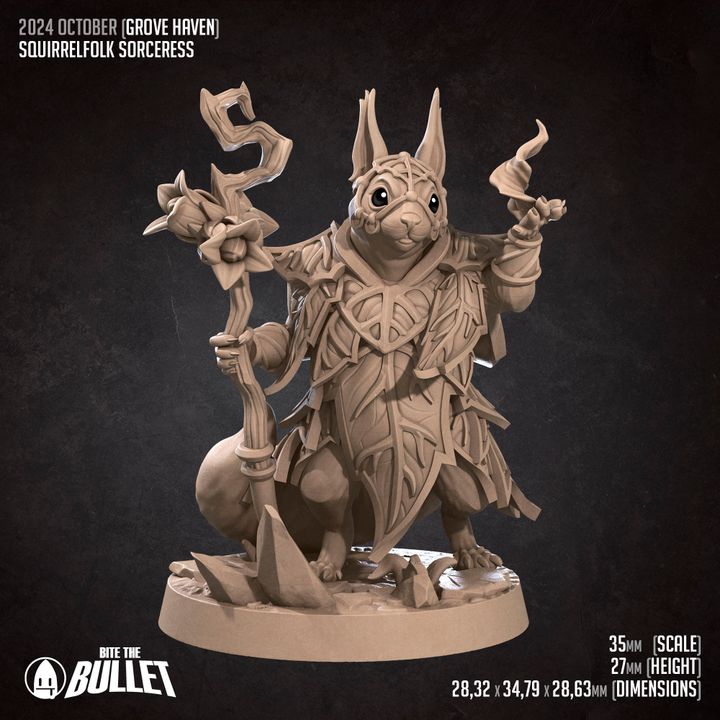 Squirrelfolk Sorceress (Medium) - Tabletop Figure for Dungeons & Dragons, DnD, Pathfinder RPGs, TTRPG