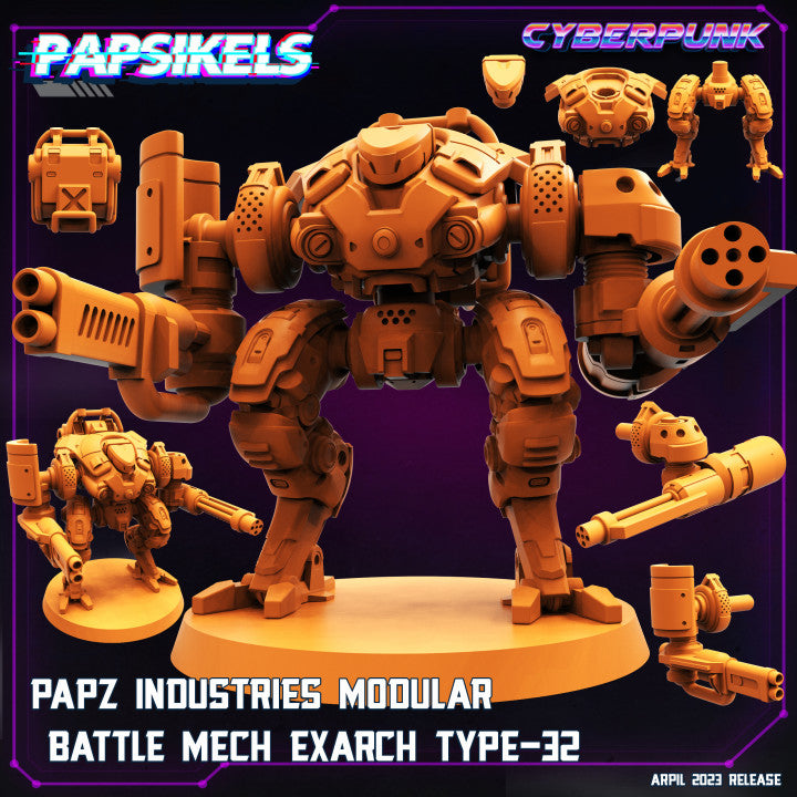 Papz Industries Modular Battle Mech Exarch Type 32 (Large) - Tabletop Figure for Dungeons & Dragons, DnD, Pathfinder RPGs, TTRPG