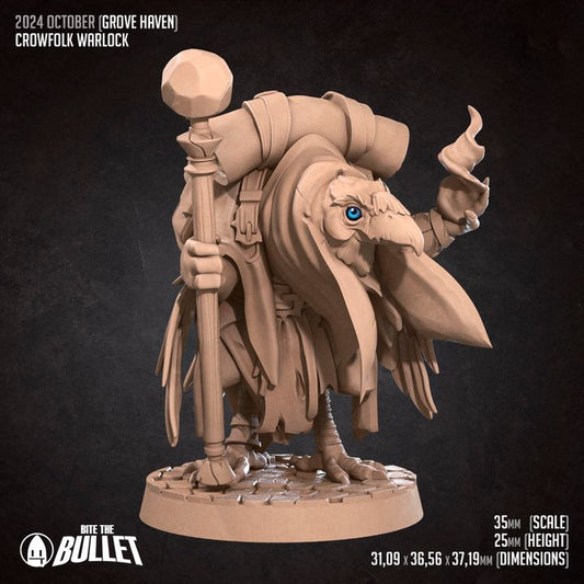 Crowfolk Warlock (Medium) - Tabletop Figure for Dungeons & Dragons, DnD, Pathfinder RPGs, TTRPG