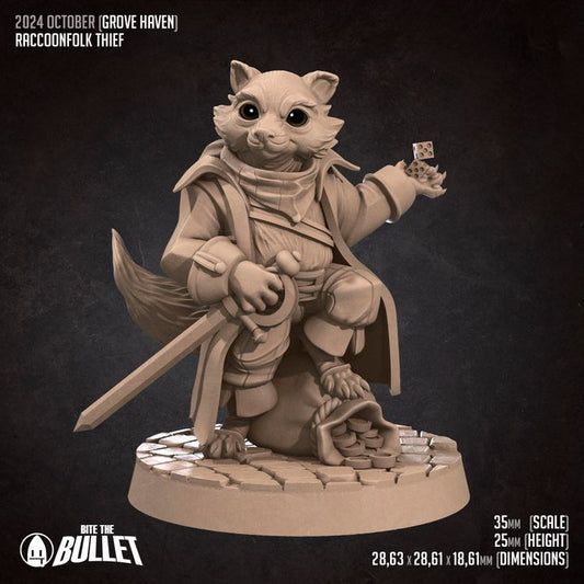 Raccoonfolk Thief (Medium) - Tabletop Figure for Dungeons & Dragons, DnD, Pathfinder RPGs, TTRPG