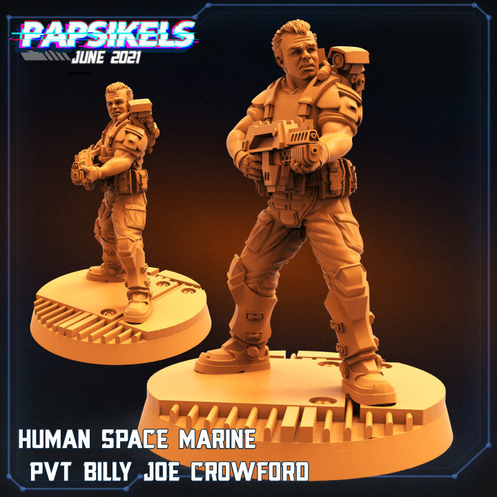 Human Space Marine Pvt Billy Joe Crowford (Medium)  - Tabletop Figure for Dungeons & Dragons, DnD, Pathfinder RPGs, TTRPG