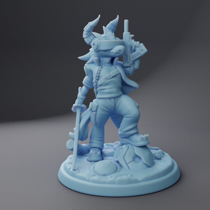 Cyberpunk Kobold (Medium) - Tabletop Figure for Dungeons & Dragons, DnD, Pathfinder RPGs, TTRPG