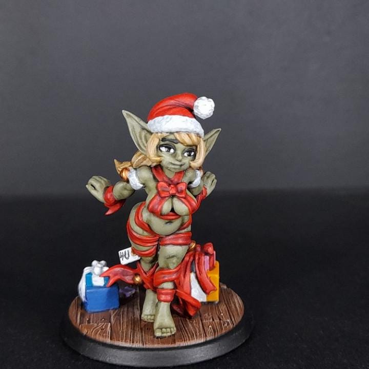 Holiday Goblin Pinup (Medium) - Tabletop Figure for Dungeons & Dragons, DnD, Pathfinder RPGs, TTRPG