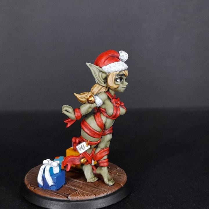 Holiday Goblin Pinup (Medium) - Tabletop Figure for Dungeons & Dragons, DnD, Pathfinder RPGs, TTRPG