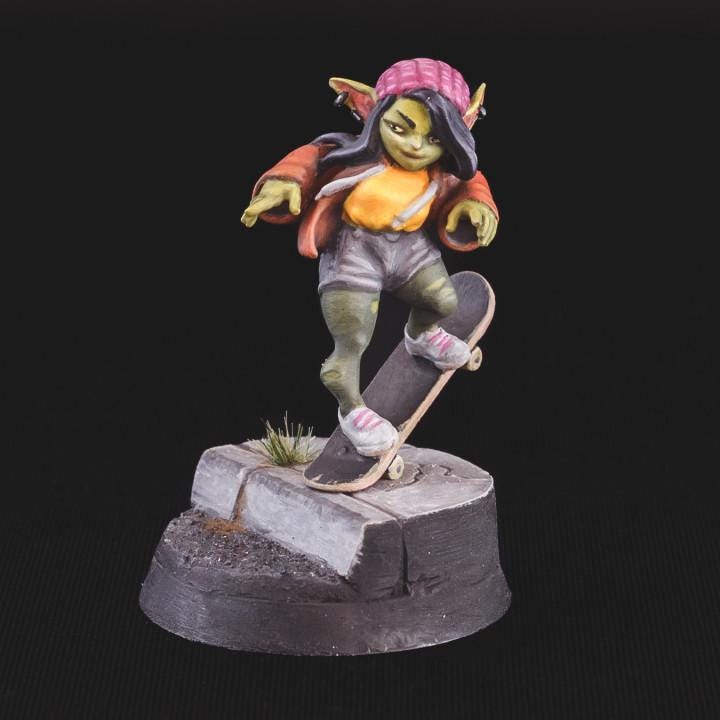 Jane The Goblin Skateboarder (Medium) - Tabletop Figure for Dungeons & Dragons, DnD, Pathfinder RPGs, TTRPG