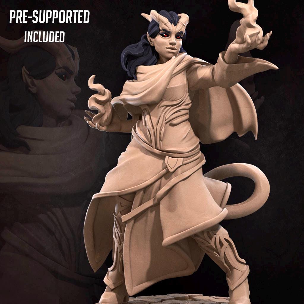 Tiefling Sorceress (Medium) - Tabletop Figure for Dungeons & Dragons, DnD, Pathfinder RPGs, TTRPG