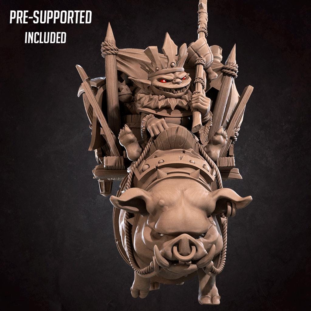 Goblin King Riding Pig (Large) - Tabletop Figure for Dungeons & Dragons, DnD, Pathfinder RPGs, TTRPG