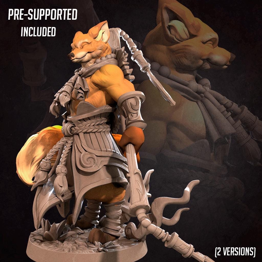 Foxfolk Monk (Medium) - Tabletop Figure for Dungeons & Dragons, DnD, Pathfinder RPGs, TTRPG