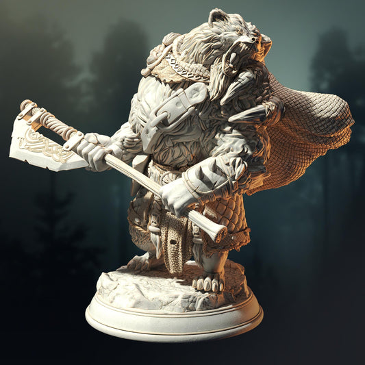 Werebear Barbarian Bearserker - Orik Bjornstain - 3D Printed Tabletop Figure for Dungeons & Dragons, DnD, Pathfinder RPGs, TTRPG