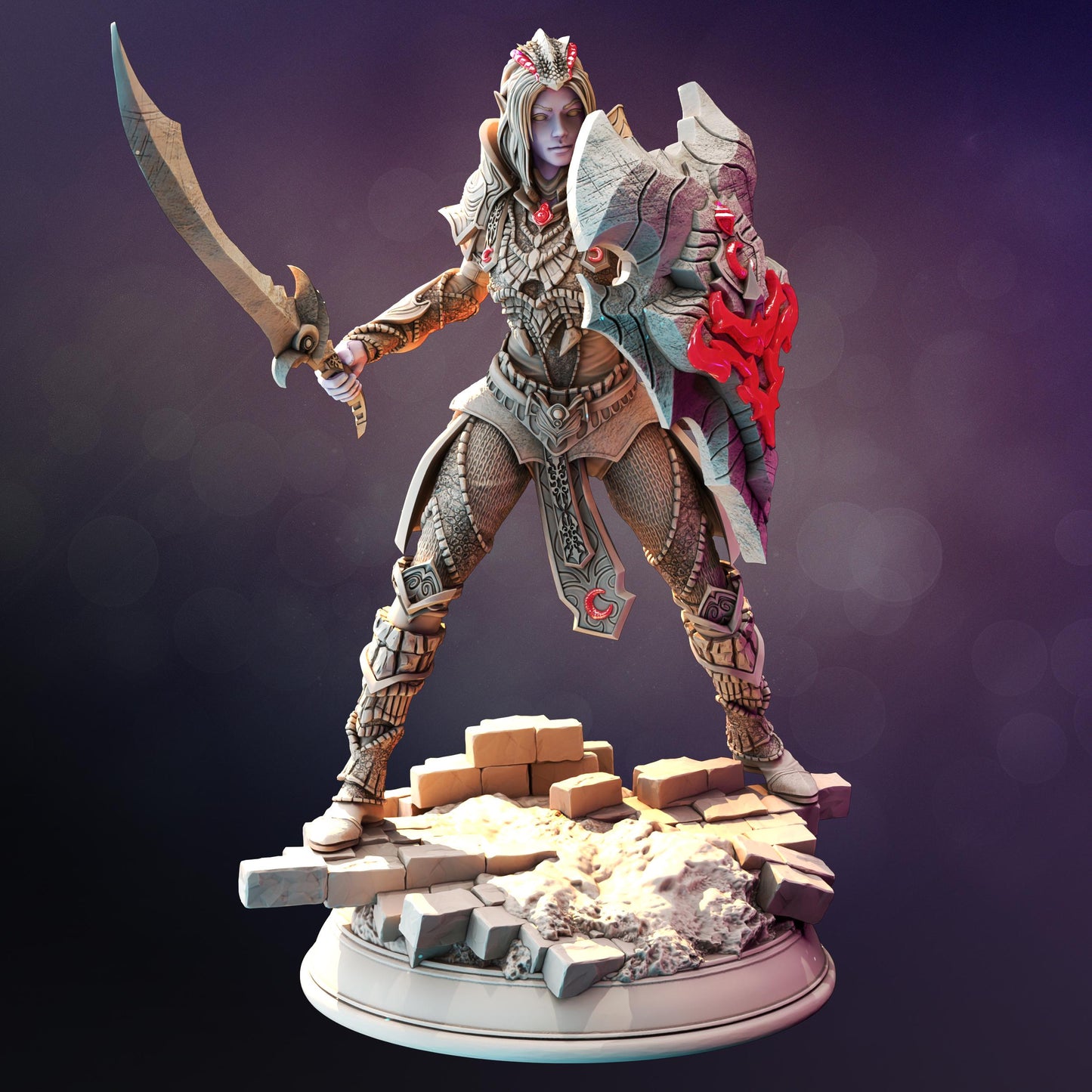 Drow Moon Paladin - Mrina Reloth (Medium) - 3D Printed Tabletop Figure for Dungeons & Dragons, DnD, Pathfinder RPGs, TTRPG