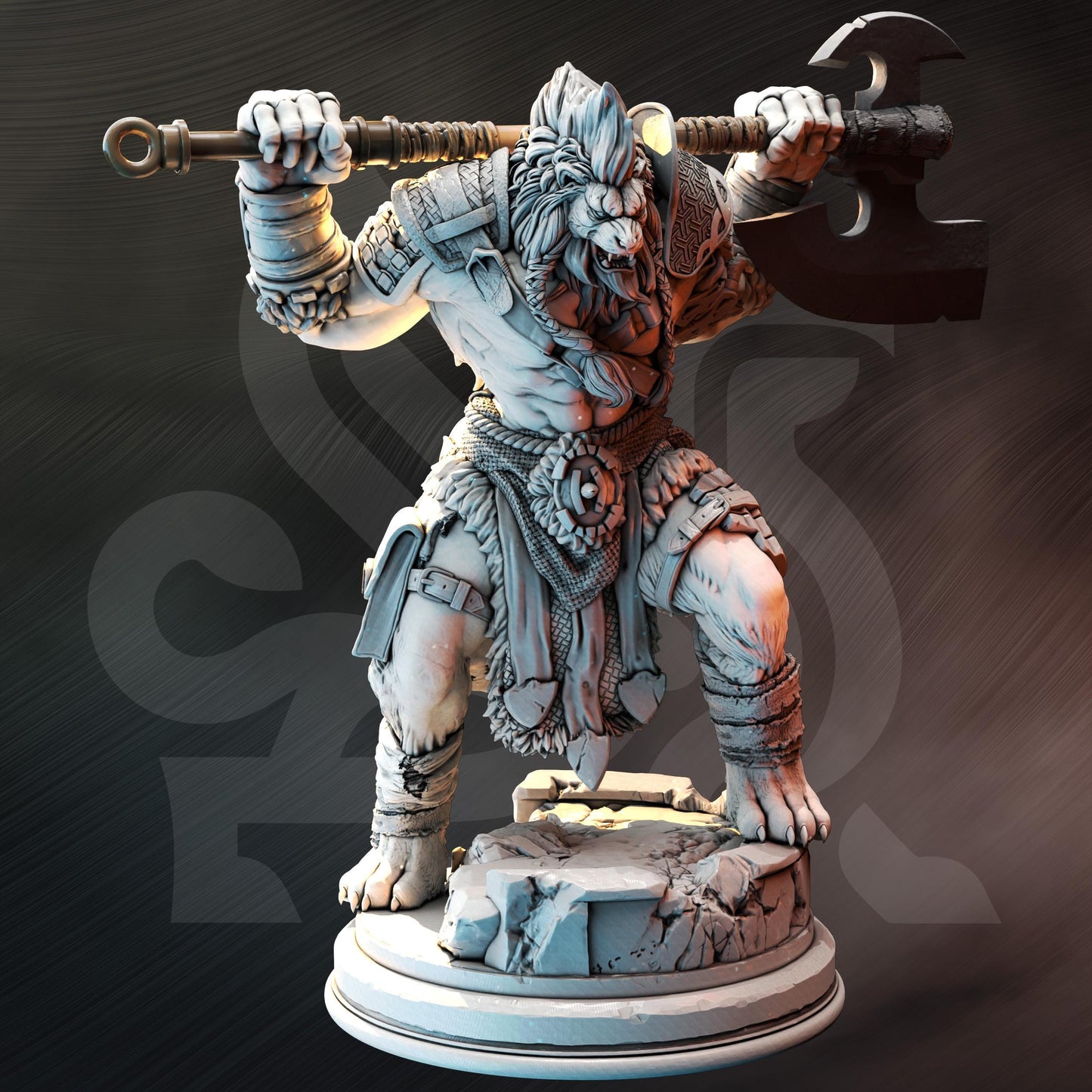 Lion-folk Barbarian - Ezeqial (Medium) - Tabletop Figure for Dungeons & Dragons, DnD, Pathfinder RPGs, TTRPG