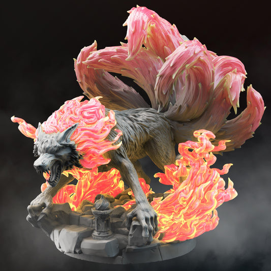 Nine Tailed Fire Fox - Kyubiko (Large) - 3D Printed Tabletop Figure for Dungeons & Dragons, DnD, Pathfinder RPGs, TTRPG