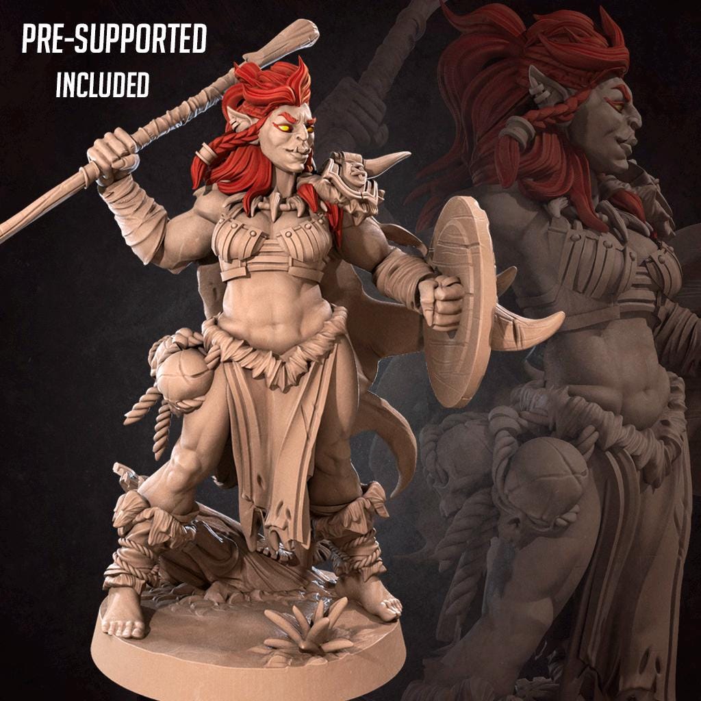 Kisha, the Amazon Half-Orc (Medium) - Tabletop Figure for Dungeons & Dragons, DnD, Pathfinder RPGs, TTRPG