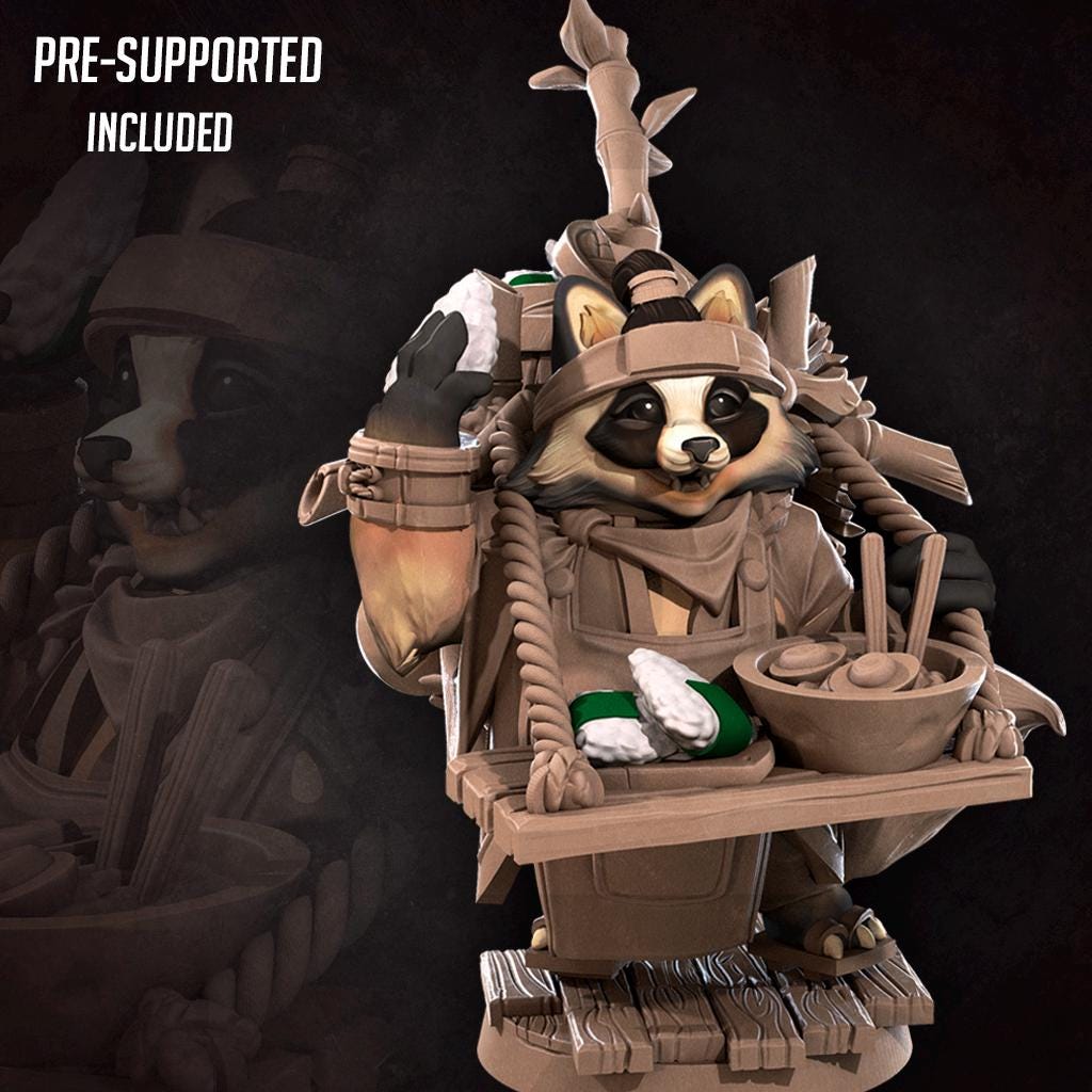 Tanuki, Ramen Stand Owner (Medium) - Tabletop Figure for Dungeons & Dragons, DnD, Pathfinder RPGs, TTRPG