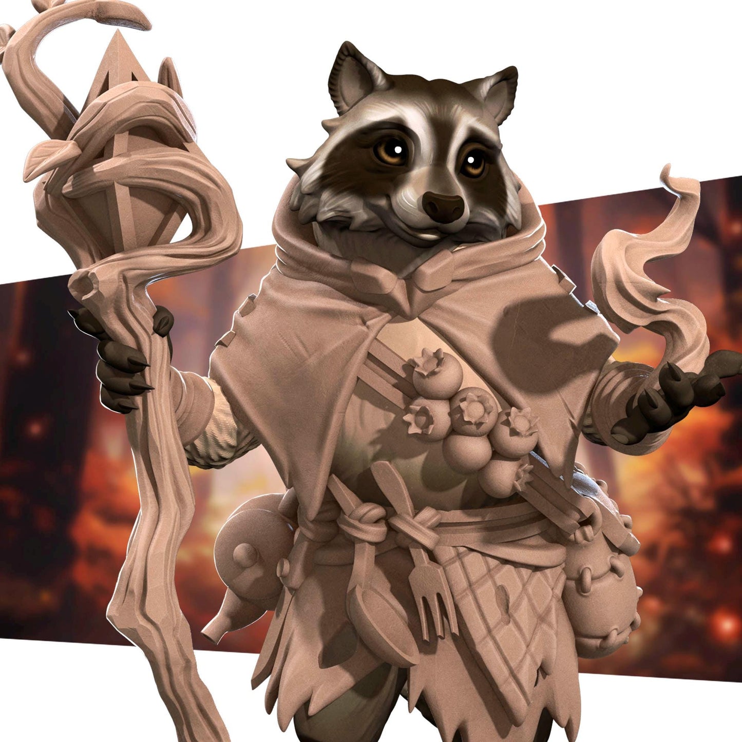 Raccoonfolk Druid (Medium) - Tabletop Figure for Dungeons & Dragons, DnD, Pathfinder RPGs, TTRPG