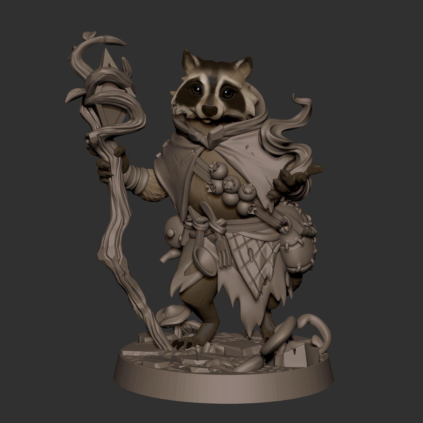 Raccoonfolk Druid (Medium) - Tabletop Figure for Dungeons & Dragons, DnD, Pathfinder RPGs, TTRPG