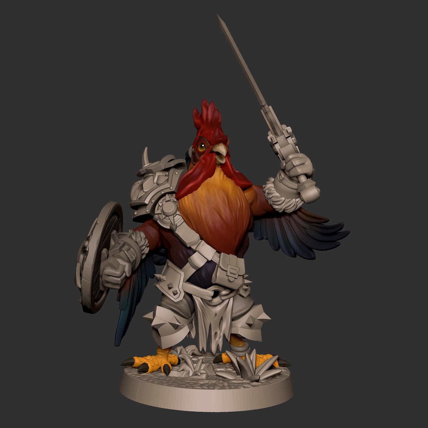 Roosterfolk Warrior (Medium) - Tabletop Figure for Dungeons & Dragons, DnD, Pathfinder RPGs, TTRPG