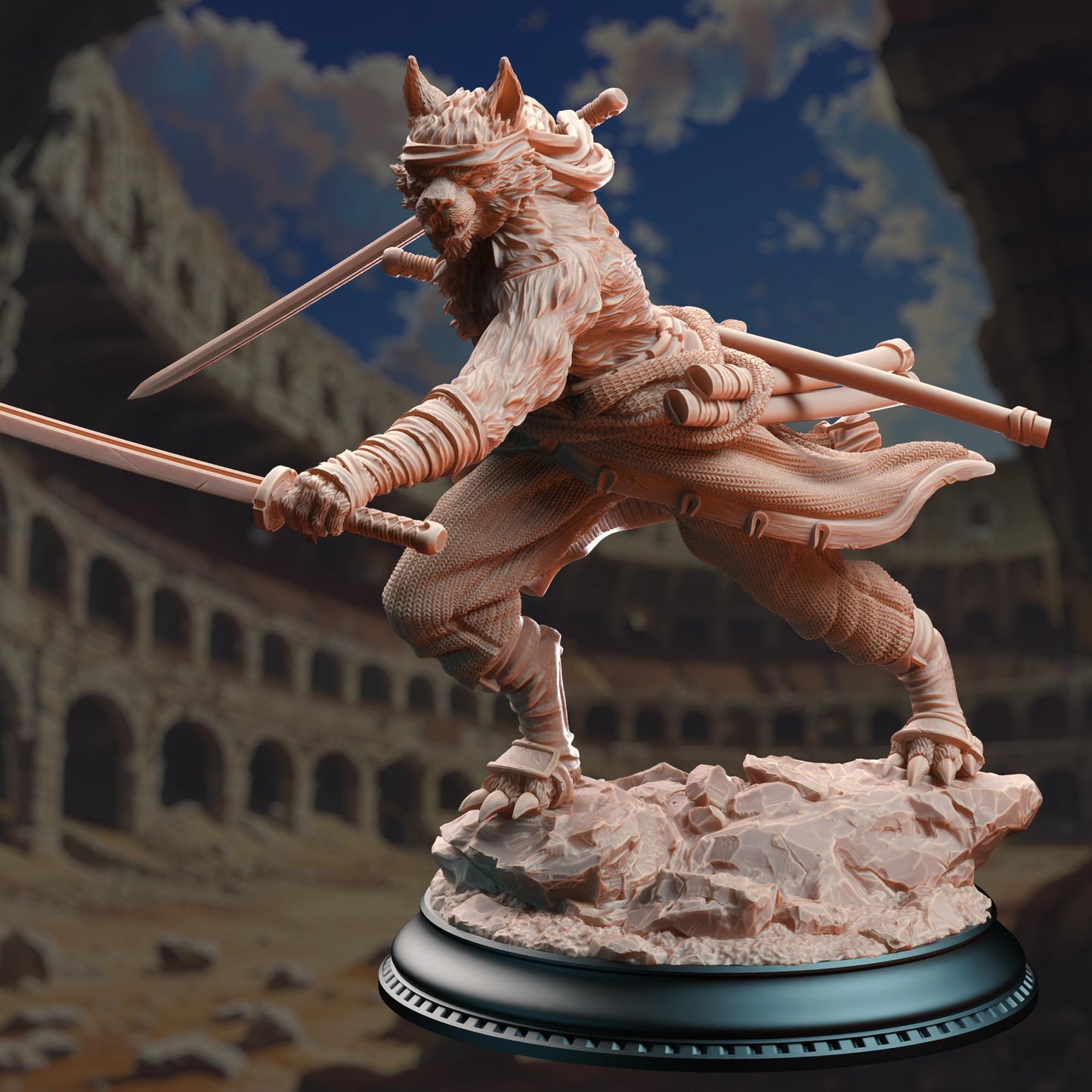 Tabaxi Samurai Swordmaster - Susaneko - 3D Printed Tabletop Figure for Dungeons & Dragons, DnD, Pathfinder RPGs, TTRPG