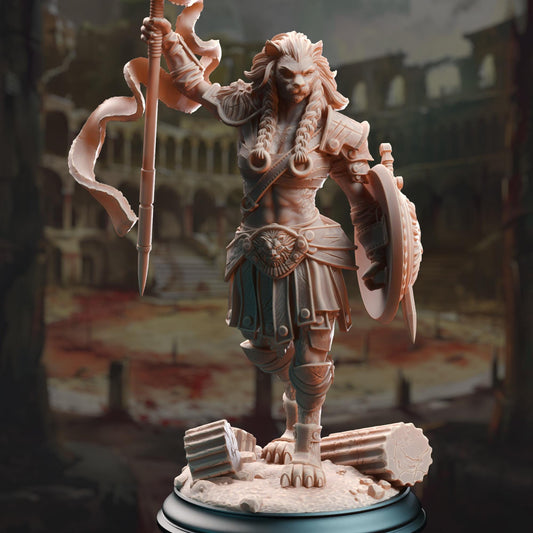 Lioness Gladiator - Aktara Adrientem (Medium) - Tabletop Figure for Dungeons & Dragons, DnD, Pathfinder RPGs, TTRPG