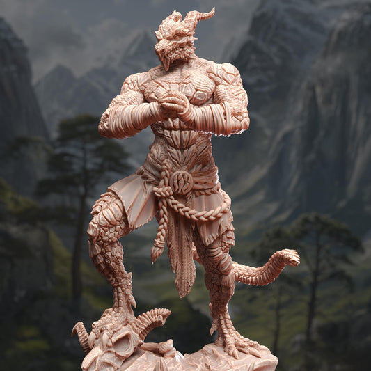 Dragonborn Pugilist - Kuthrak'Va - 3D Printed Tabletop Figure for Dungeons & Dragons, DnD, Pathfinder RPGs, TTRPG