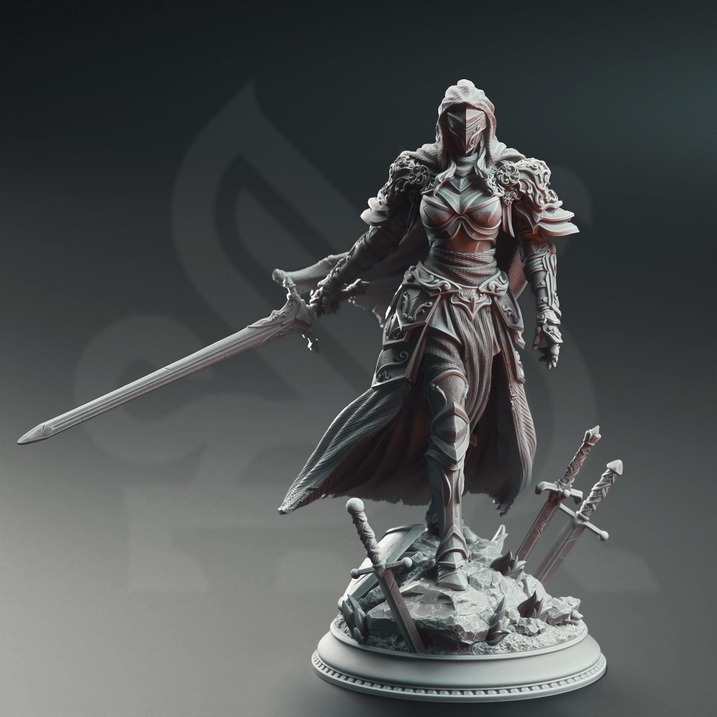 Commander Knight - Lydia the Merciless - 3D Printed Tabletop Figure for Dungeons & Dragons, DnD, Pathfinder RPGs, TTRPG