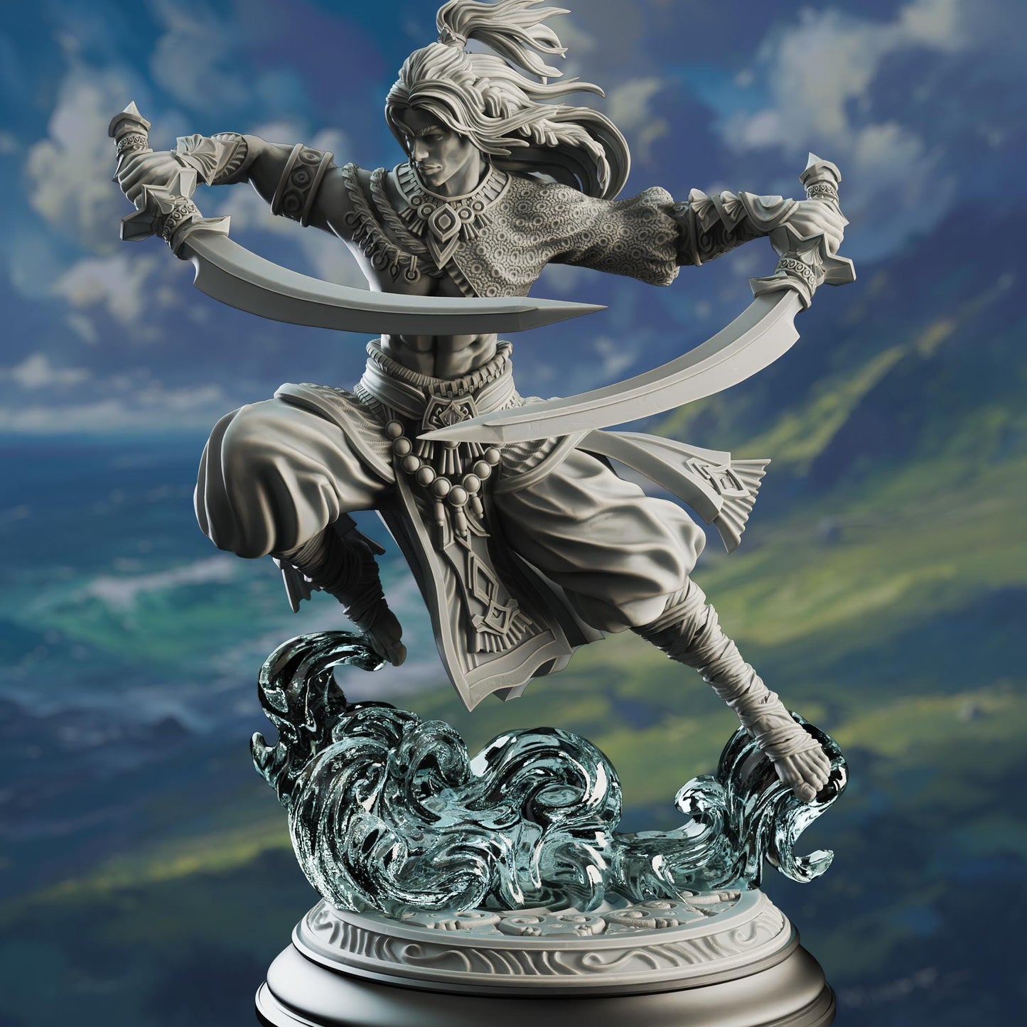 Air Genasi Sword Dancer Fighter - Hudin the Summer Breeze (Medium) - Tabletop Figure for Dungeons & Dragons, DnD, Pathfinder RPGs, TTRPG