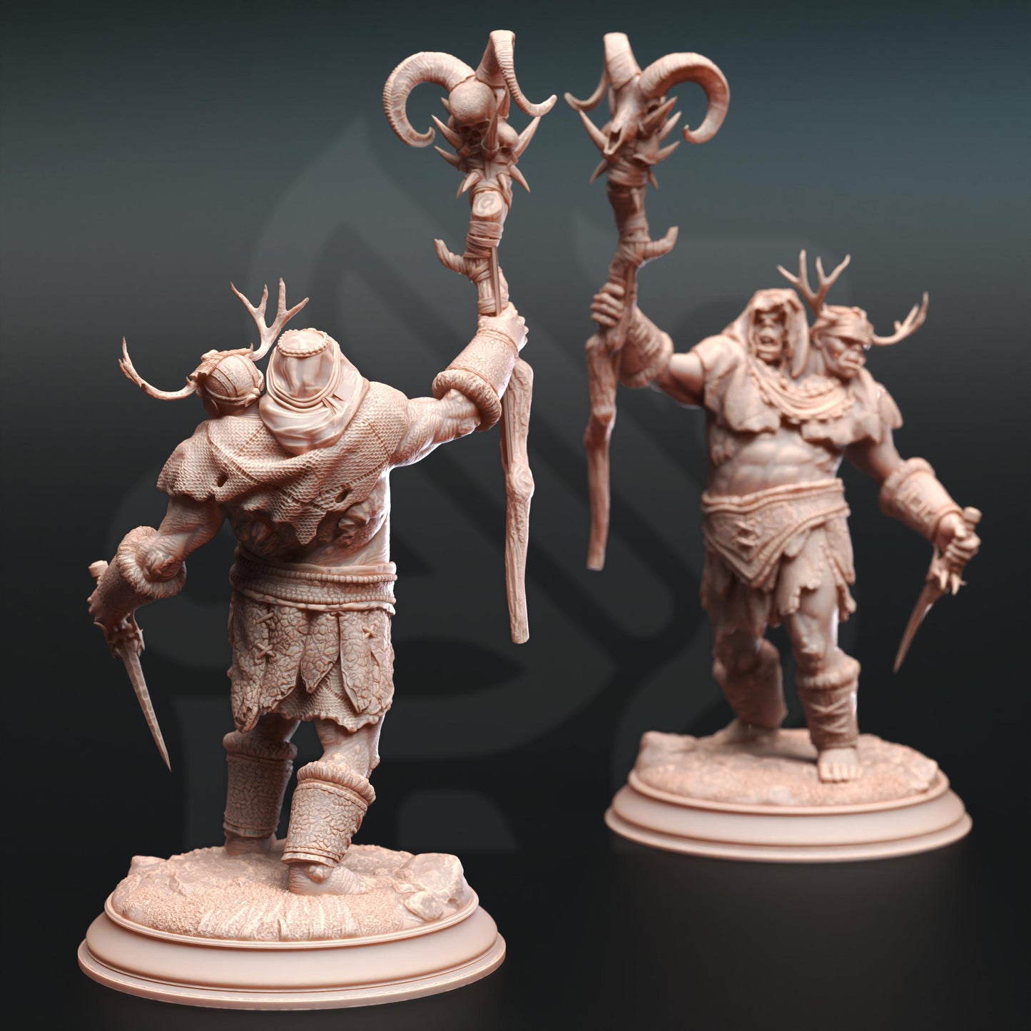 Ettin Savages - Droggod Tribe (Bundle) - 3D Printed Tabletop Figure for Dungeons & Dragons, DnD, Pathfinder RPGs, TTRPG