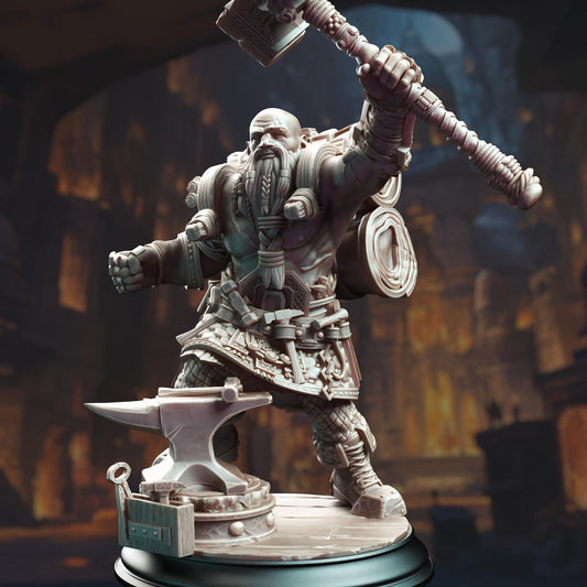 Dwarven Blacksmith - Lochren Ishtrak Hammerfist (Medium) - 3D Printed Tabletop Figure for Dungeons & Dragons, DnD, Pathfinder RPGs, TTRPG