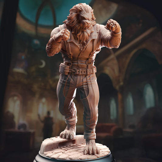 Lionfolk Pugilist - Vaa'dren (Medium) - 3D Printed Tabletop Figure for Dungeons & Dragons, DnD, Pathfinder RPGs, TTRPG