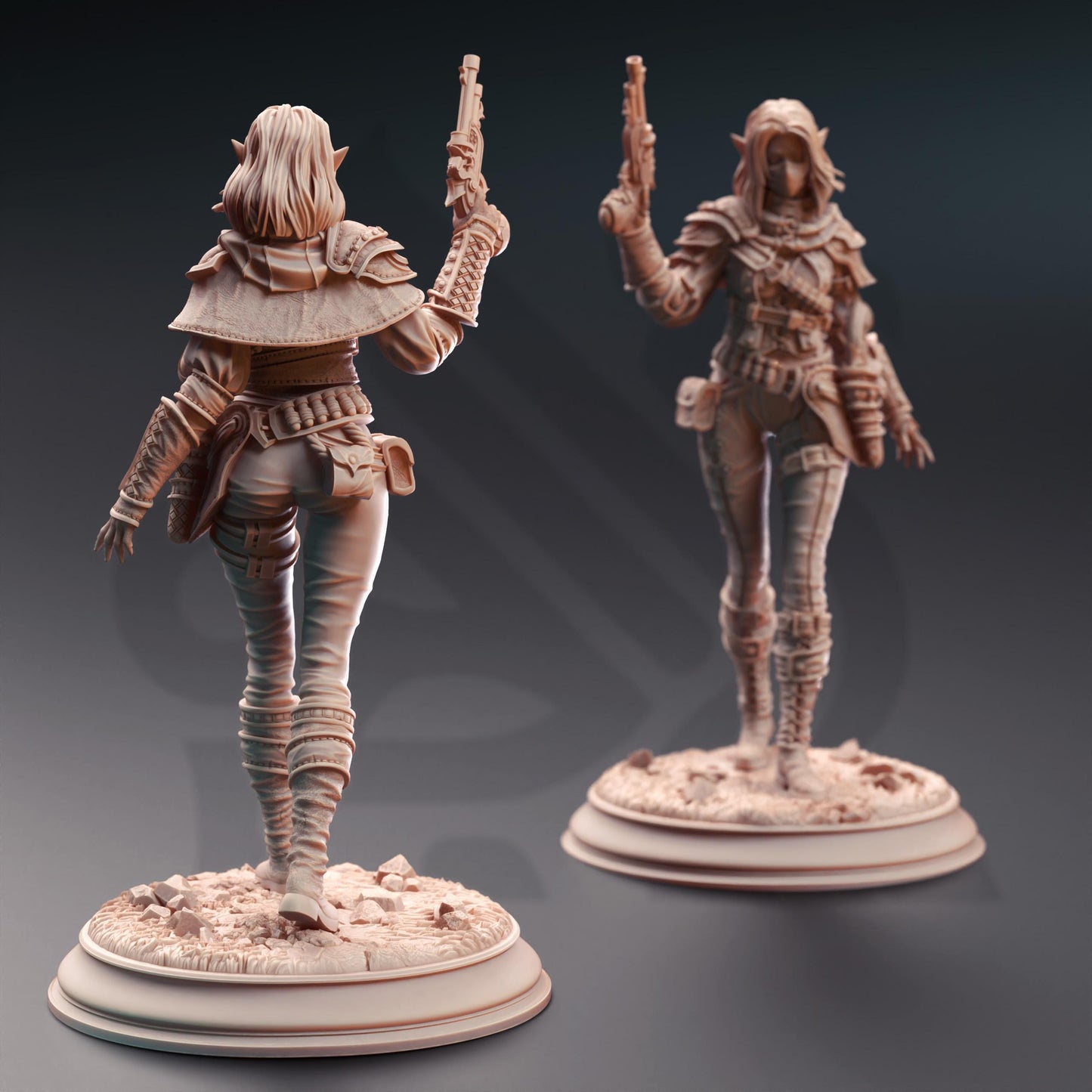 Drow Gunslinger - Lendara "Slickshot" Varth (Medium) - 3D Printed Tabletop Figure for Dungeons & Dragons, DnD, Pathfinder RPGs, TTRPG