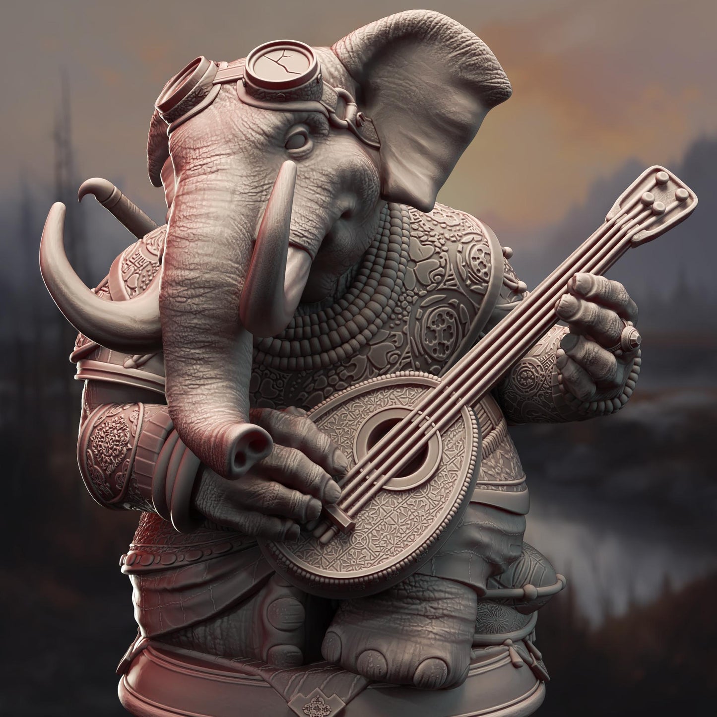 Loxodon Bard - Mahogany (Medium) - 3D Printed Tabletop Figure for Dungeons & Dragons, DnD, Pathfinder RPGs, TTRPG