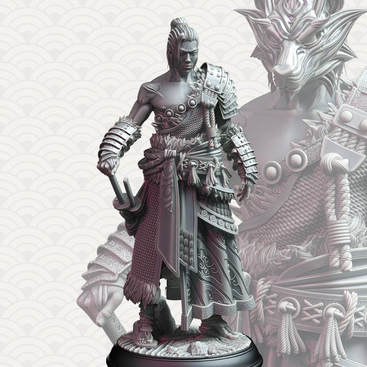 Samurai of the Wolf - Kaoru Okami (Medium) - 3D Printed Tabletop Figure for Dungeons & Dragons, DnD, Pathfinder RPGs, TTRPG