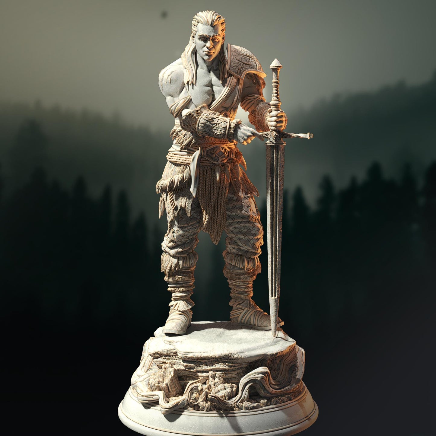 Human Wild Barbarian Fighter - Lucian Grey - 3D Printed Tabletop Figure for Dungeons & Dragons, DnD, Pathfinder RPGs, TTRPG