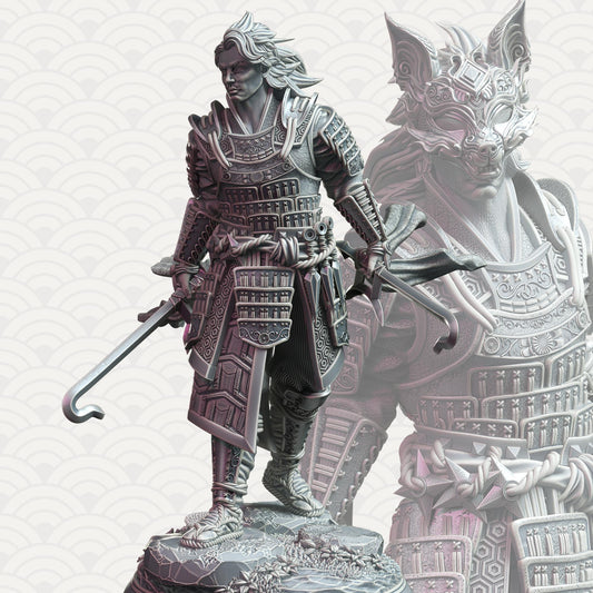 Samurai of the Fox - Kenshi Kitsune (Medium) - 3D Printed Tabletop Figure for Dungeons & Dragons, DnD, Pathfinder RPGs, TTRPG