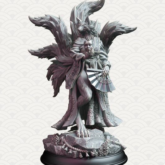 Nine Tailed Fox Spirit - Kyubi no Shoujo (Medium) - 3D Printed Tabletop Figure for Dungeons & Dragons, DnD, Pathfinder RPGs, TTRPG