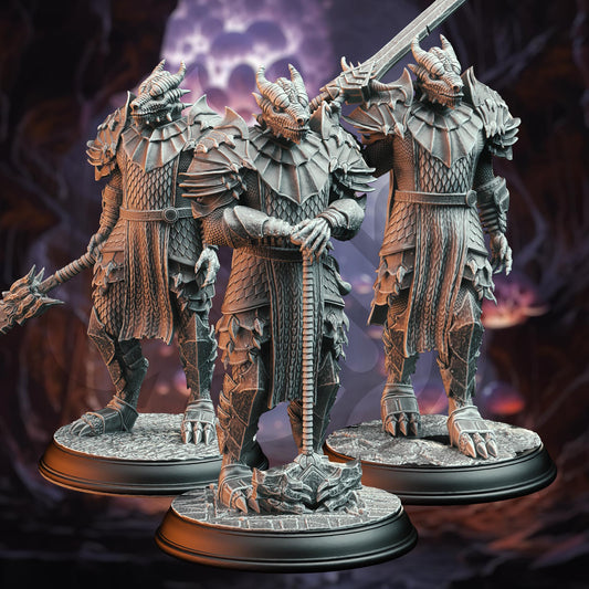 Dragonborn Warriors - Dragon Knight Squad (Bundle) - 3D Printed Tabletop Figure for Dungeons & Dragons, DnD, Pathfinder RPGs, TTRPG