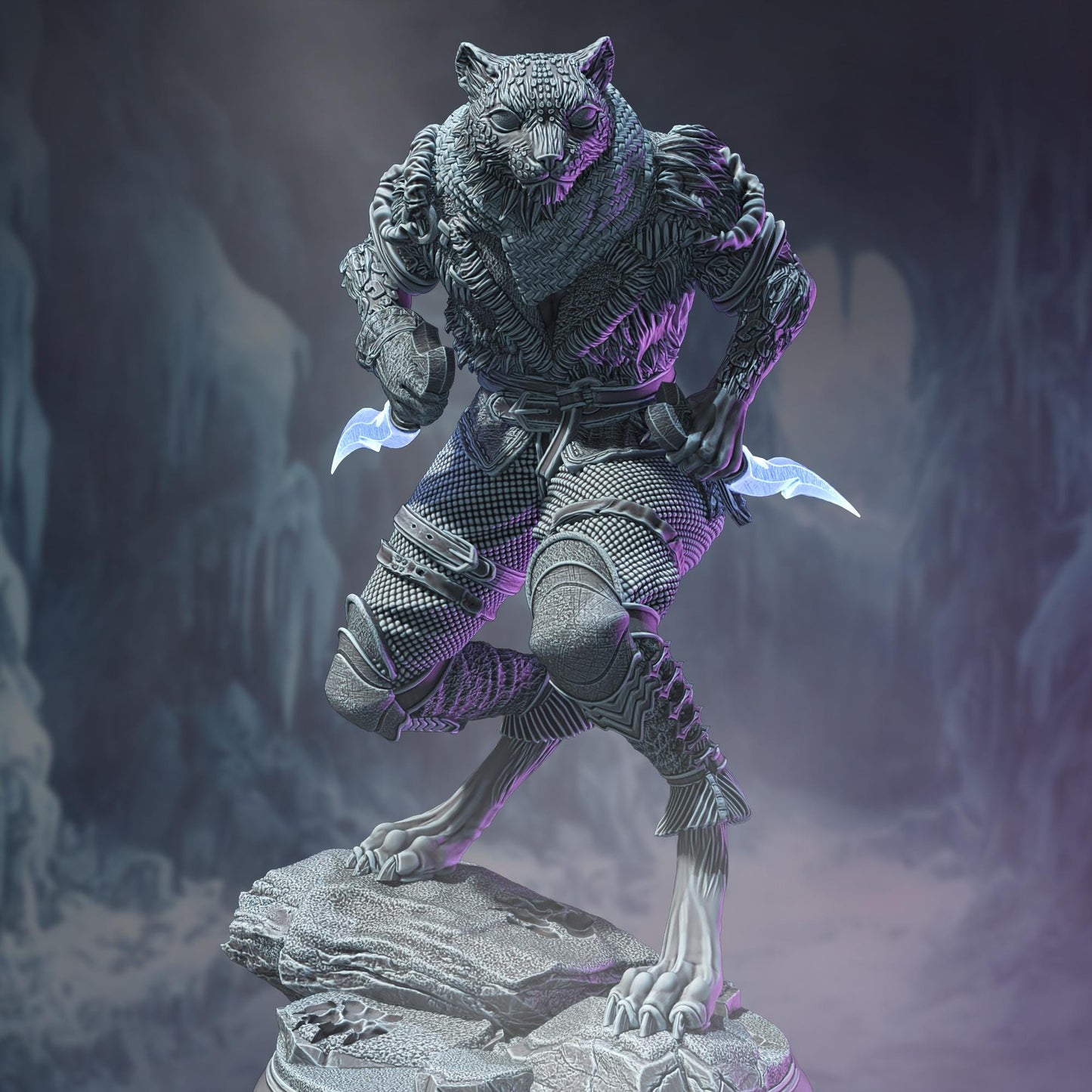 Tabaxi Snow Leopard Rogue - Curatio Ounce (Medium) - Tabletop Figure for Dungeons & Dragons, DnD, Pathfinder RPGs, TTRPG