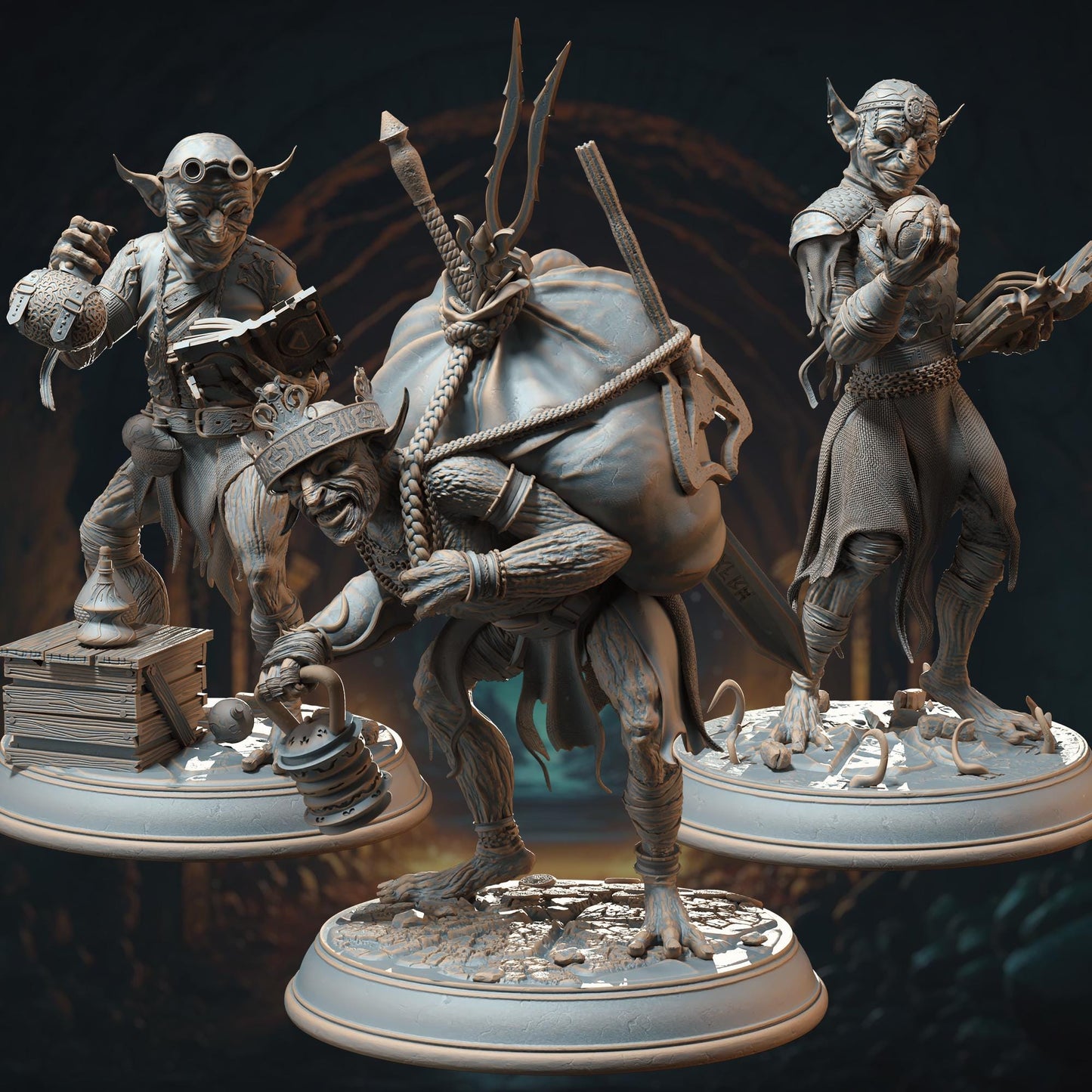 Mana Goblin Trio - Alchemist, Sorcerer, Loot (Bundle) - 3D Printed Tabletop Figure for Dungeons & Dragons, DnD, Pathfinder RPGs, TTRPG