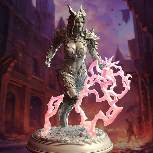 Tiefling Draconic Bloodline Sorcerer - Aurestia - 3D Printed Tabletop Figure for Dungeons & Dragons, DnD, Pathfinder RPGs, TTRPG