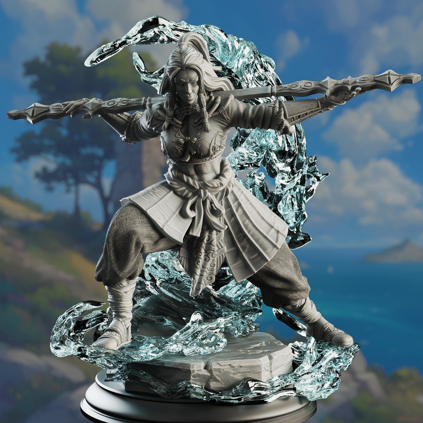 Water Genasi Elements Monk - Kitarlia (Medium) - Tabletop Figure for Dungeons & Dragons, DnD, Pathfinder RPGs, TTRPG