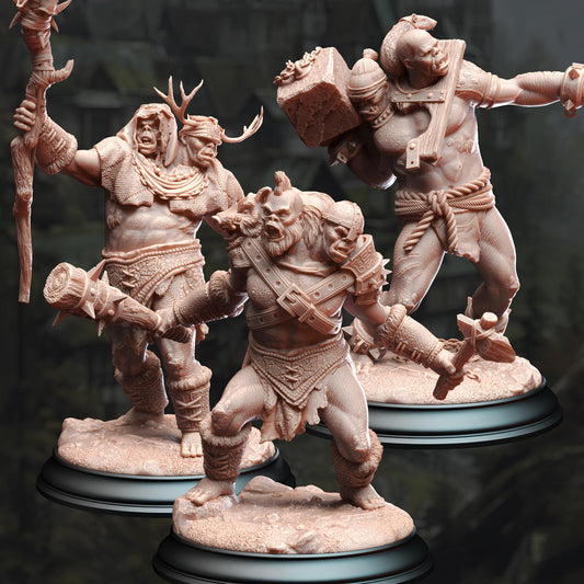 Ettin Savages - Droggod Tribe (Bundle) - 3D Printed Tabletop Figure for Dungeons & Dragons, DnD, Pathfinder RPGs, TTRPG