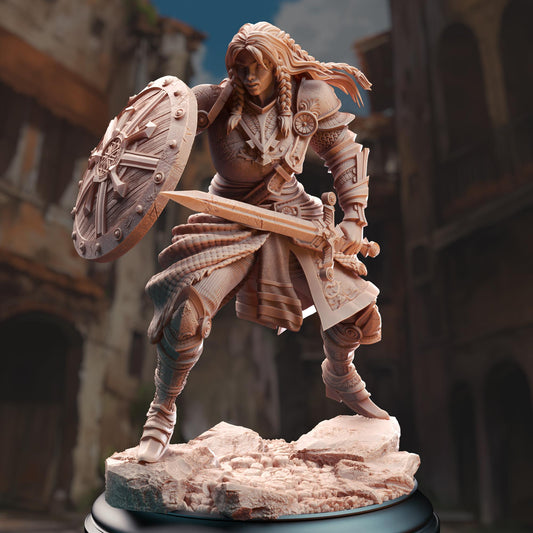 Human Veteran Fighter - Jorjie of Hvirna (Medium) - 3D Printed Tabletop Figure for Dungeons & Dragons, DnD, Pathfinder RPGs, TTRPG