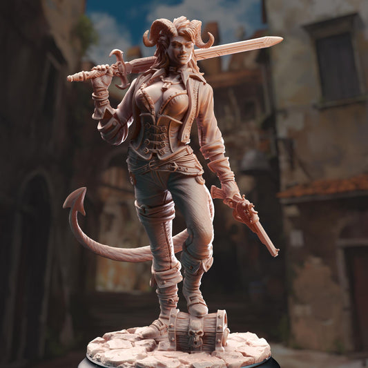 Tiefling Rogue Scoundrel - Syntheia the Daring (Medium) - 3D Printed Tabletop Figure for Dungeons & Dragons, DnD, Pathfinder RPGs, TTRPG