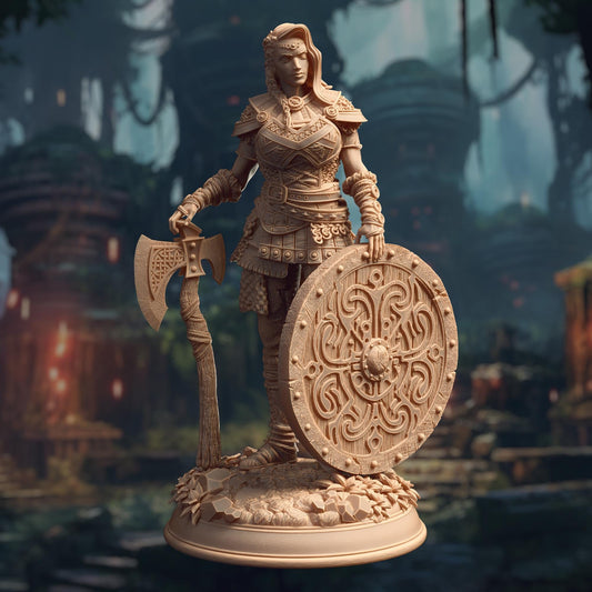 Elite Shieldmaiden - Freya the Feared (Medium) - 3D Printed Tabletop Figure for Dungeons & Dragons, DnD, Pathfinder RPGs, TTRPG