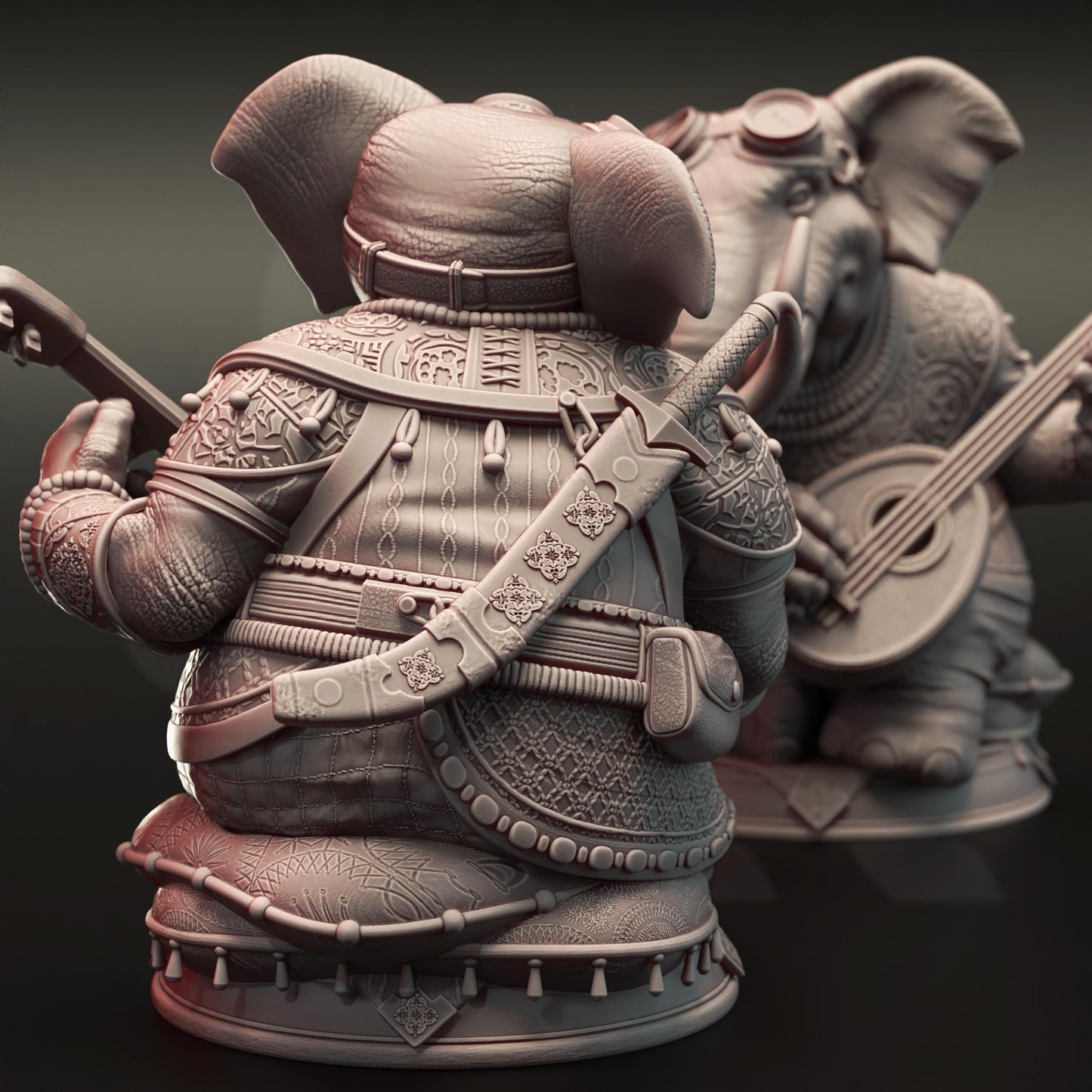 Loxodon Bard - Mahogany (Medium) - 3D Printed Tabletop Figure for Dungeons & Dragons, DnD, Pathfinder RPGs, TTRPG