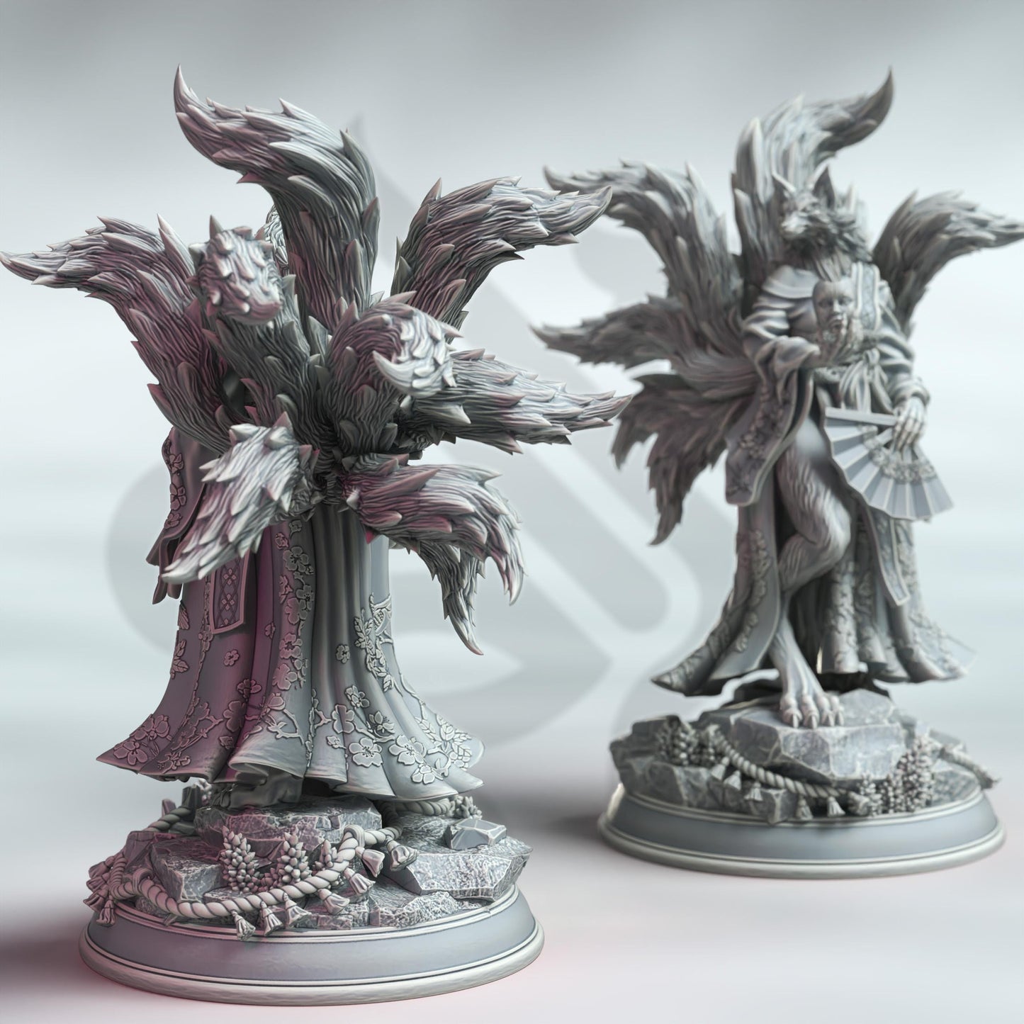 Nine Tailed Fox Spirit - Kyubi no Shoujo (Medium) - 3D Printed Tabletop Figure for Dungeons & Dragons, DnD, Pathfinder RPGs, TTRPG